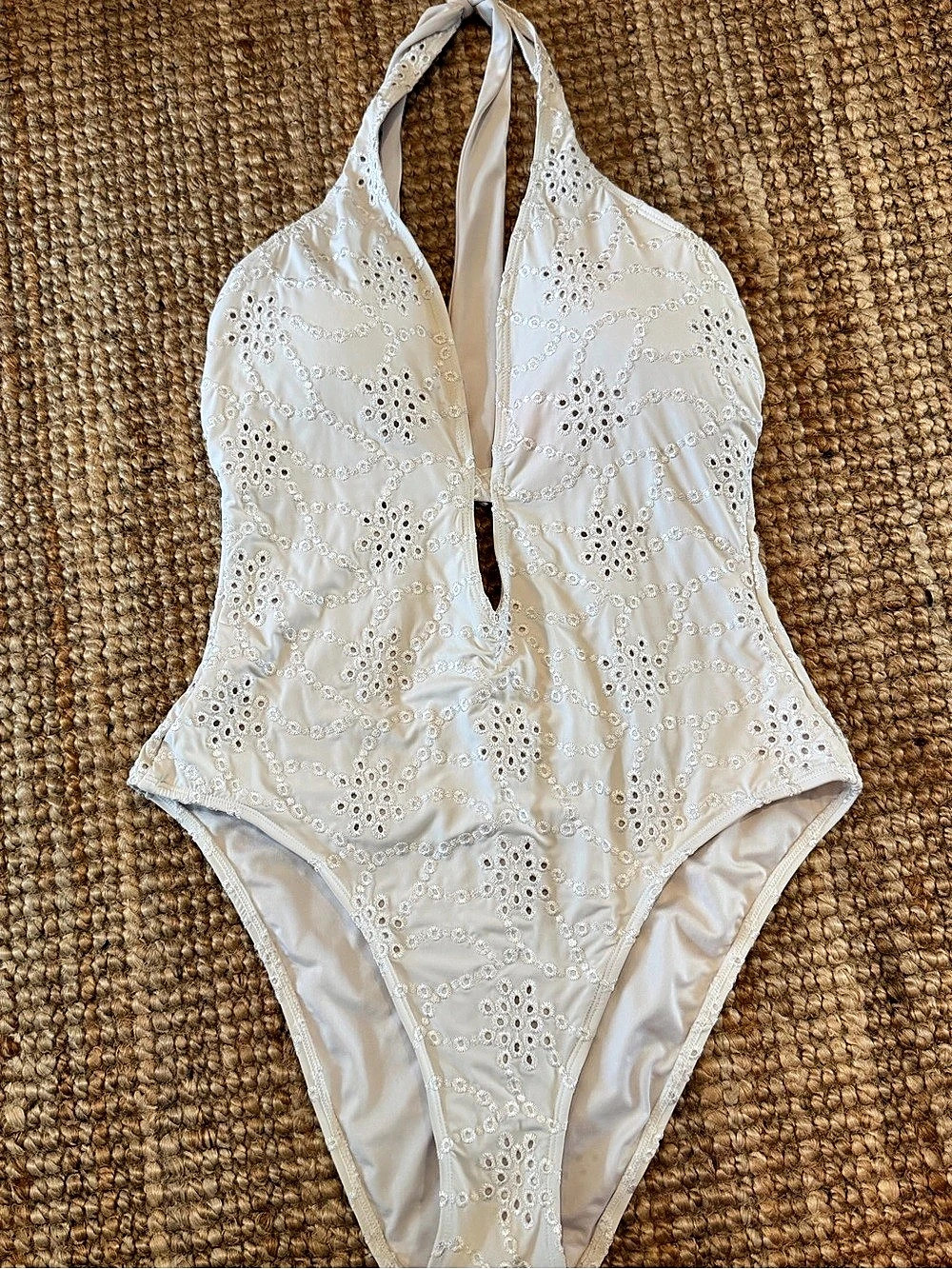 Free People Eyelet Halter One-Piece in White Size Medium Like New